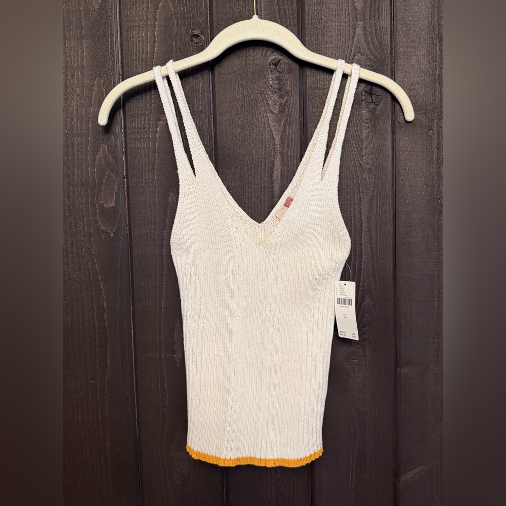 NWT Pilcro Womens Ribbed Knit Sleeveless V-Neck Tank Top Cream/Orange Sz XS NEW